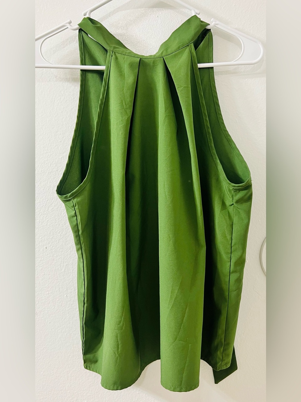 Women's Olive Green Pleated Halter Tank Top
